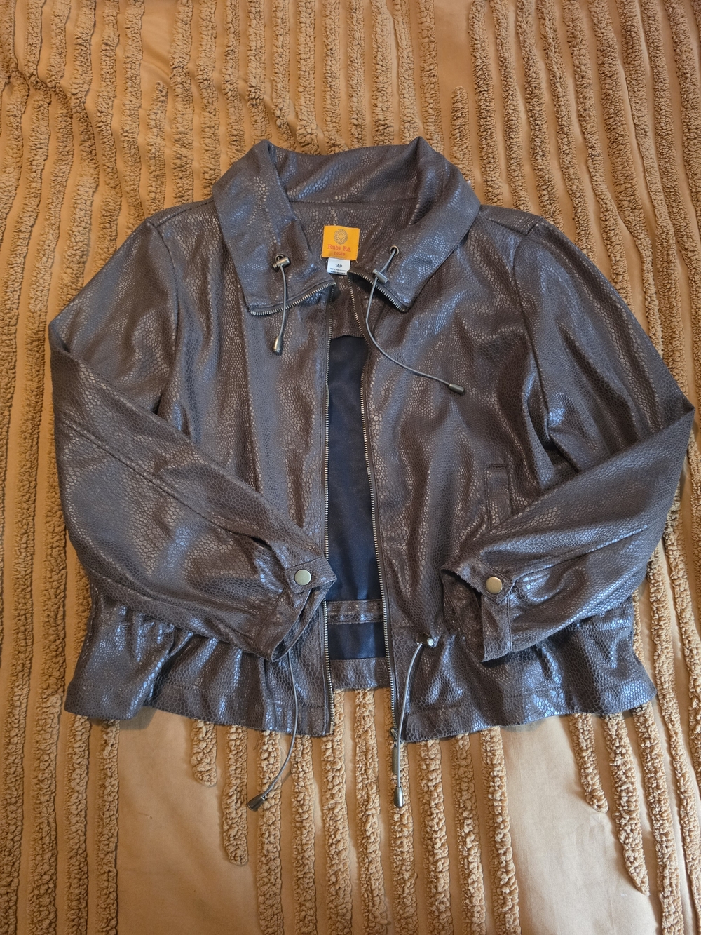 Women's Brown Faux Snakeskin Drawstring Jacket 14P